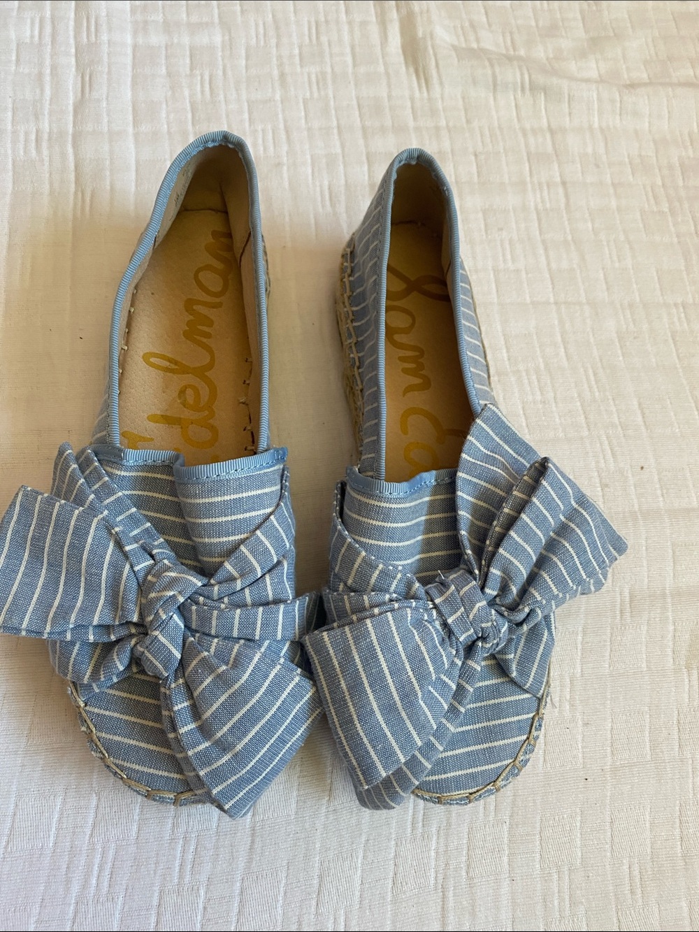 SAM EDELMAN  Blue Striped Bow Espadrille Flats